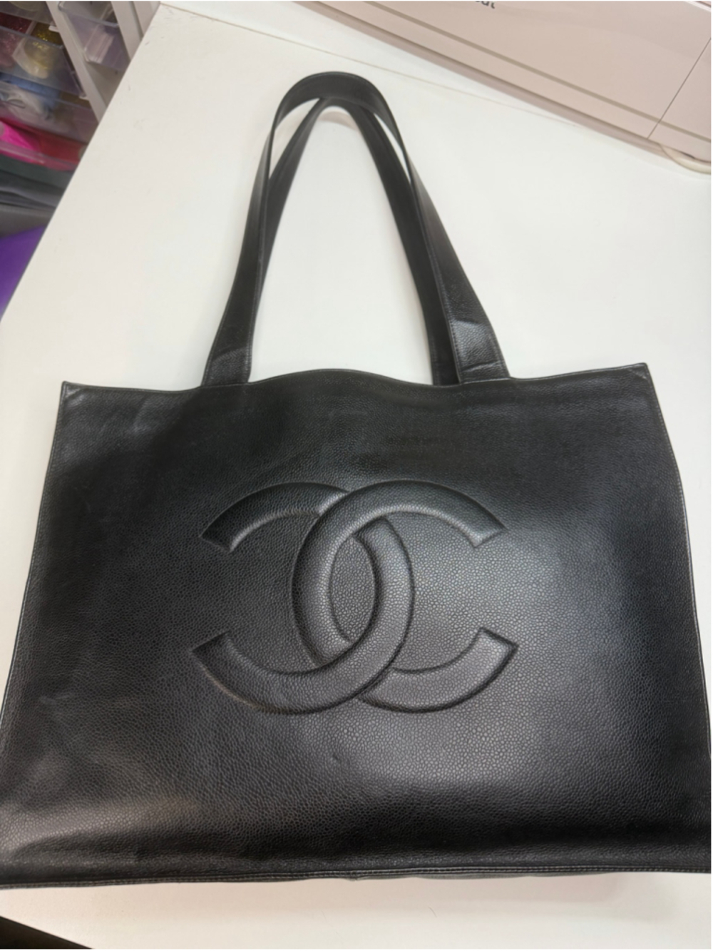 Women's Chanel Black Leather Tote Bag One Size